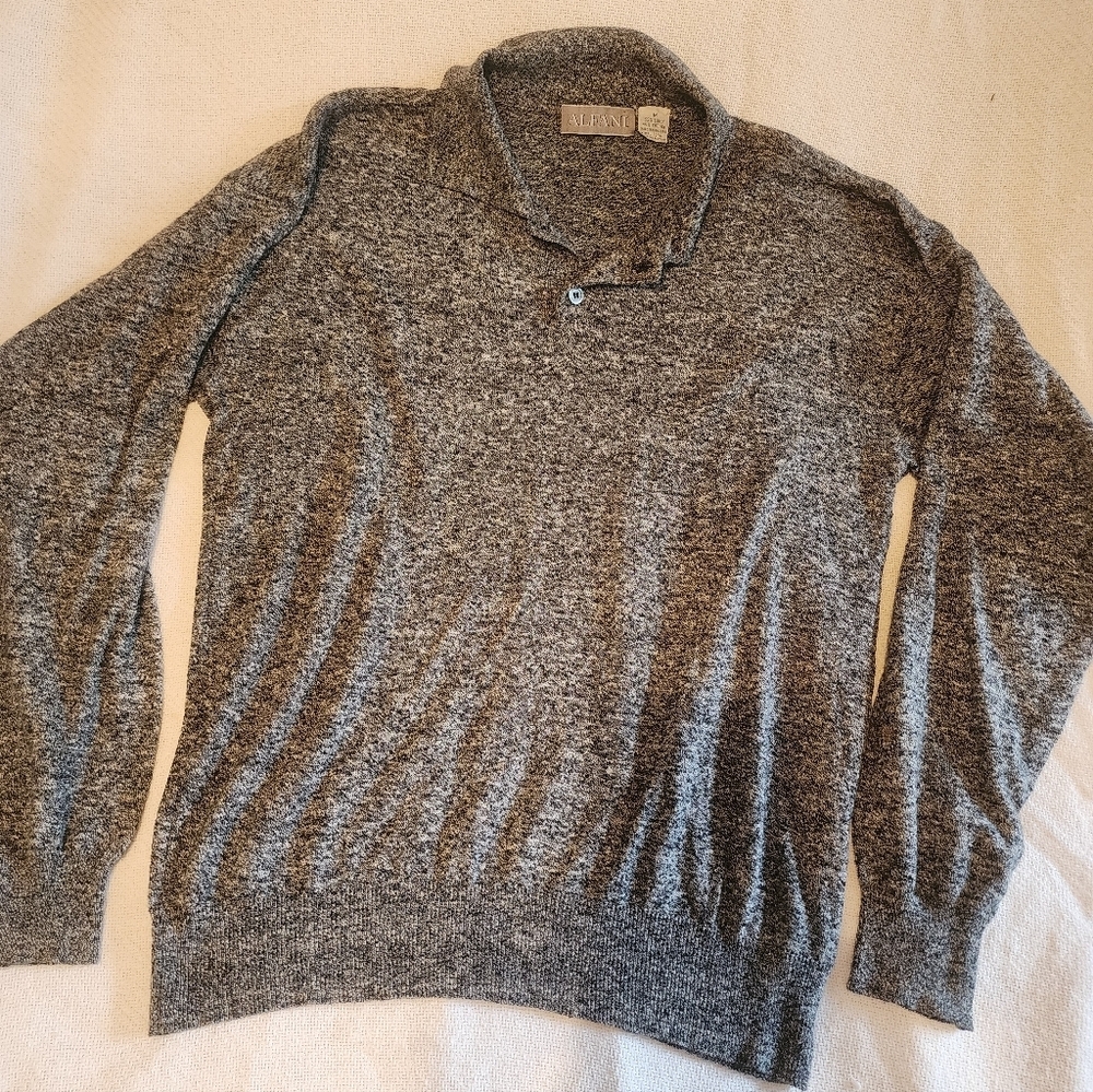 Alfani Marled Gray Knit Sweater Polo Collar Men’s Size M